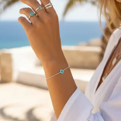 Zilveren dames armband Flower blue single