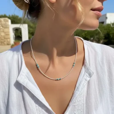 Zilveren ketting Bowien blue met turkoois steentjes