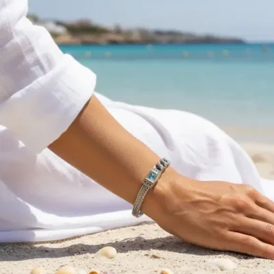 Zilveren dames armband Batari light blue met blauwe agaat