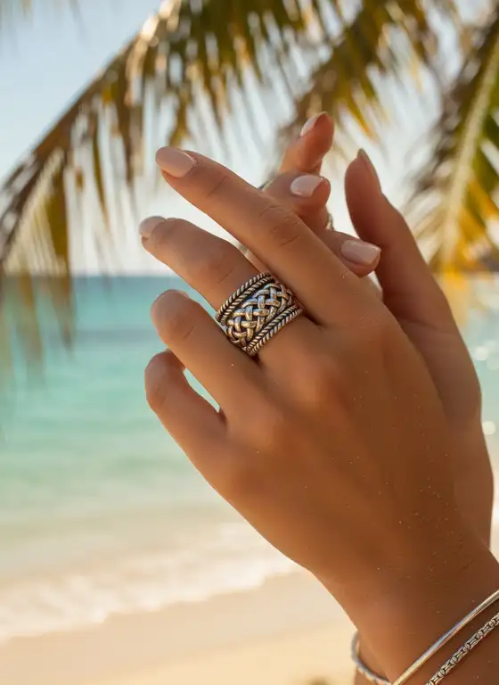 Zilveren dames en heren ring Latino 3 Zilveren dames en heren ring met schakels