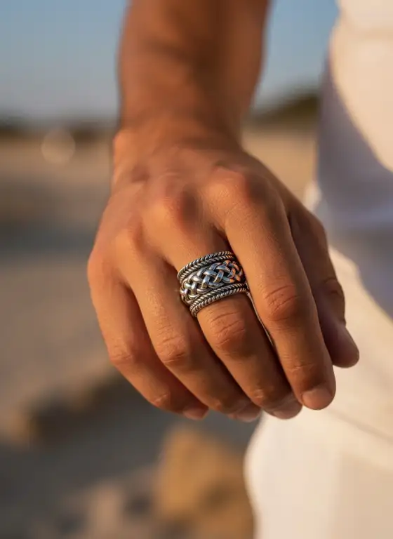 Zilveren dames en heren ring Latino 4 Zilveren dames en heren ring met schakels