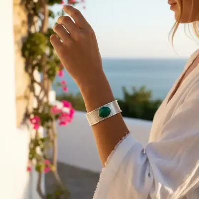 Zilveren dames en heren armband Yoko green
