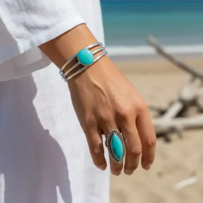 Zilveren dames ring met turkoois steen Asma blue