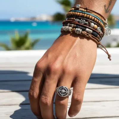 Zilveren heren ring Kompas smal