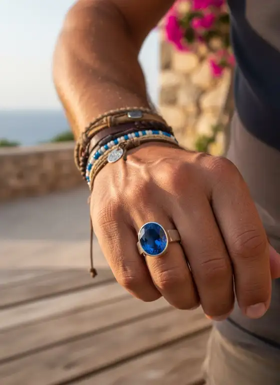 Zilveren dames en heren ring Ujung met blauwe obsidiaan 3 Zilveren ring met donkerblauwe steen