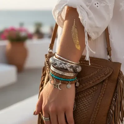 Lederen  dames en heren armband Goja beige