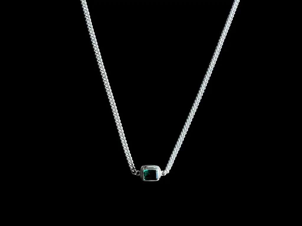 Zilveren ketting Samira green met groene obsidiaan 1 Zilveren ketting met groene steen