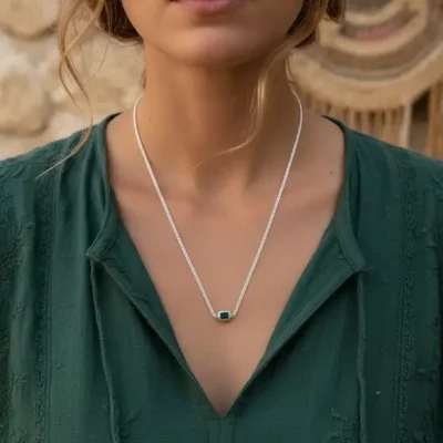 Zilveren ketting Samira green met groene obsidiaan