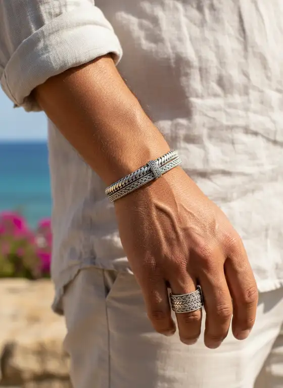 Zilveren dames en heren armband Boho smal 3 Zilveren schakel armband