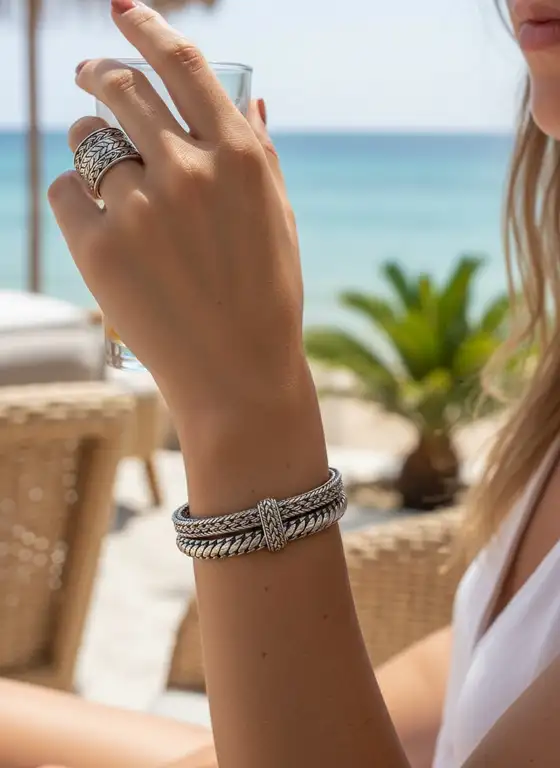 Zilveren dames en heren armband Boho smal 2 Zilveren schakel armband