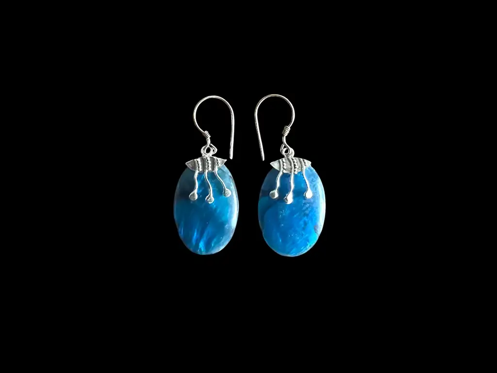 Oorbellen Dream blue met abaloneschelp 1 oorbellen met blauw detail