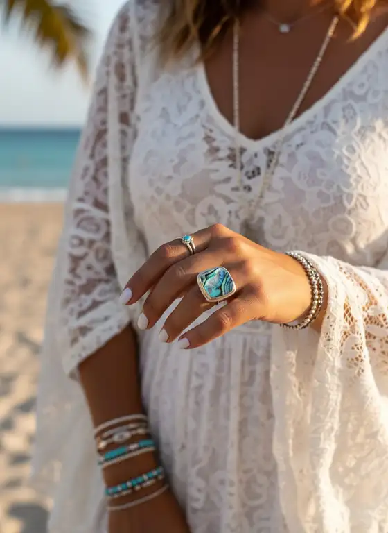 Zilveren dames ring Yuli 2 Zilveren dames ring met abalone schelp
