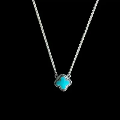 Zilveren ketting Flower solo turkoois