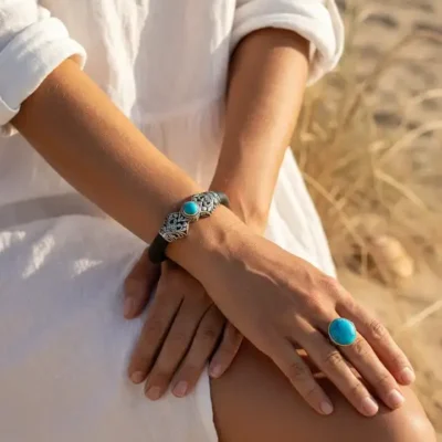 Zilveren dames armband Malaika met turkoois steen